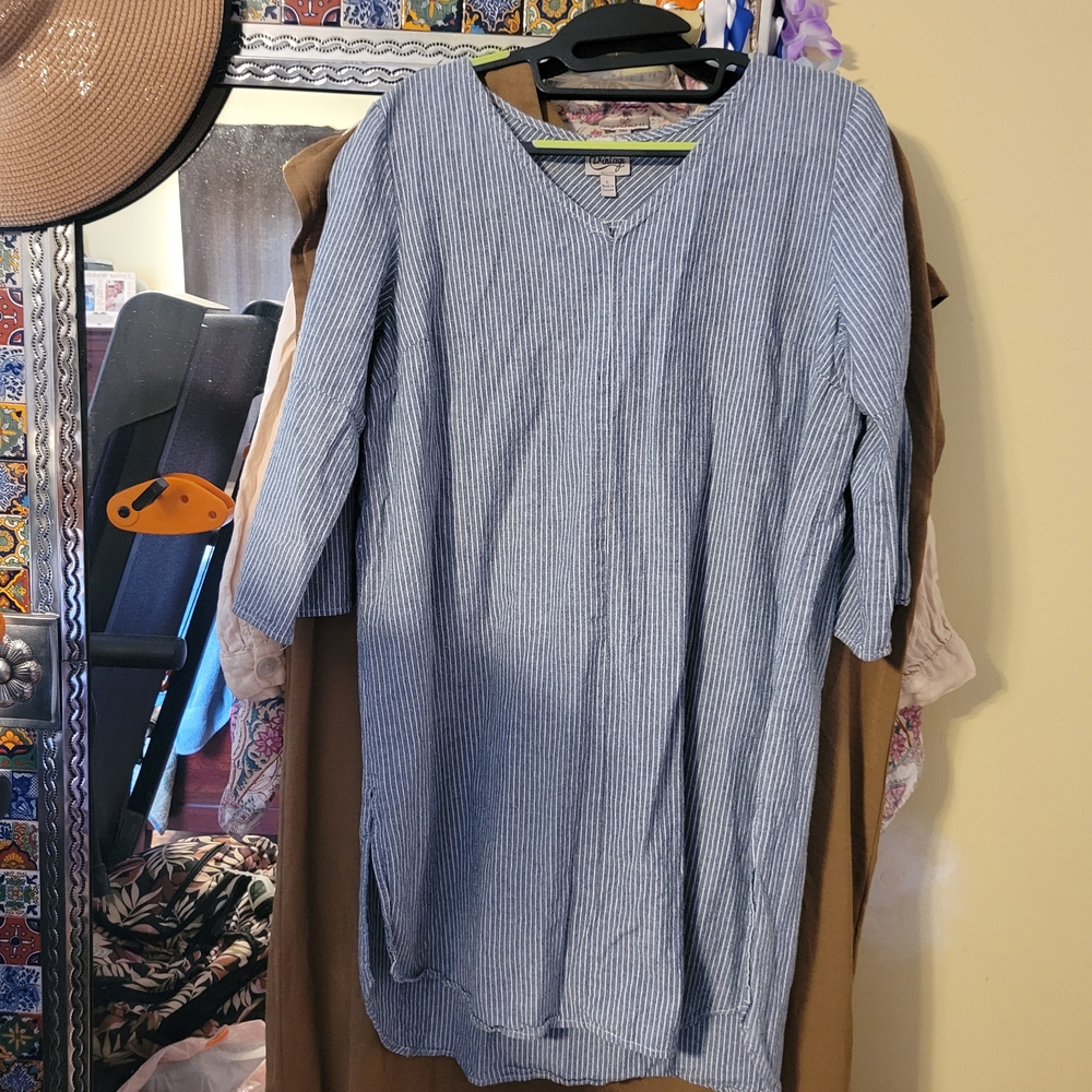 Blue and White Striped V-Neck Dress